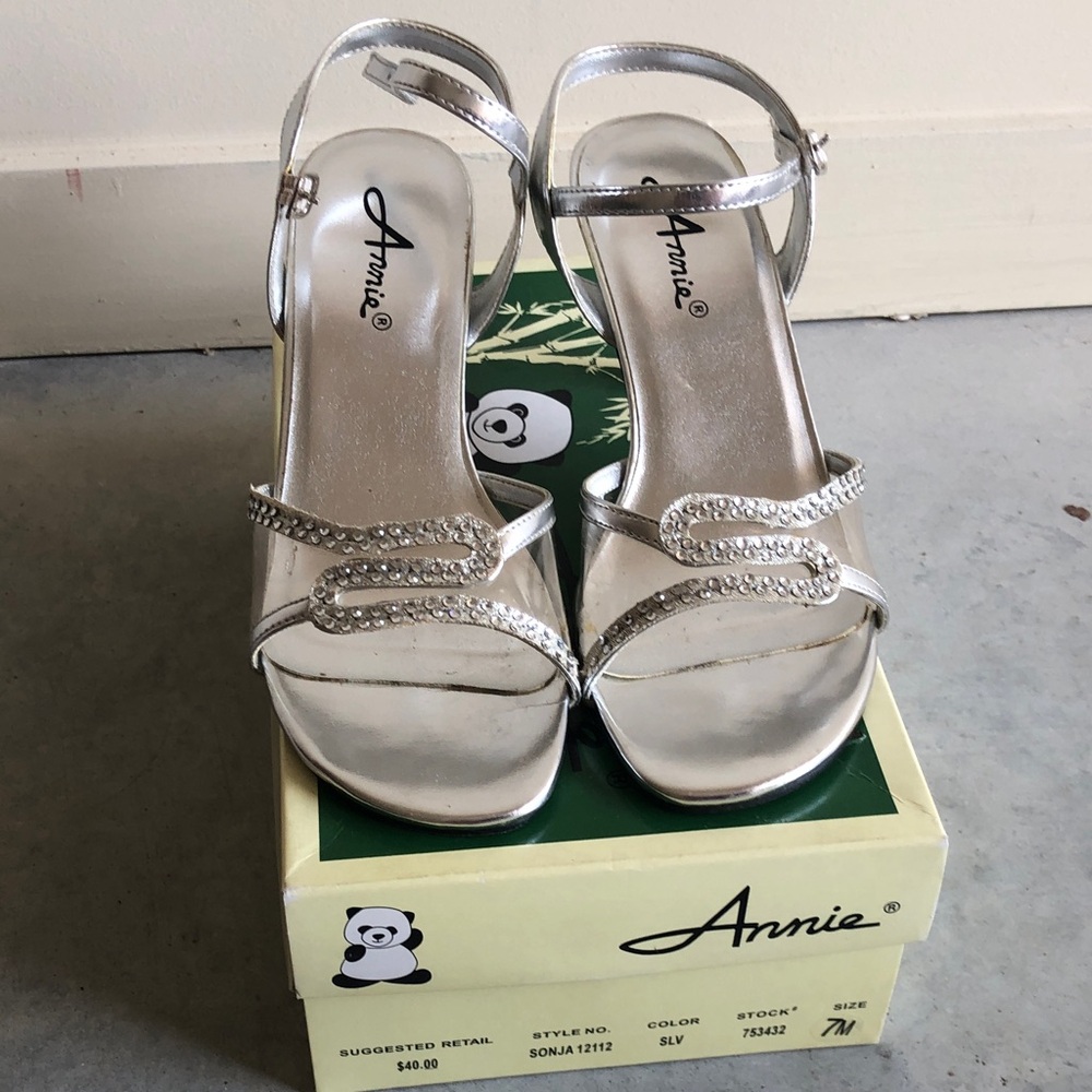 Annie Silver Rhinestone Strappy Heeled Sandals